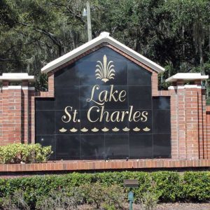 Lake St. Charles Black Granite Tile Entrance Sign