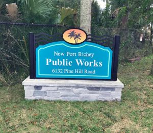 Stone Base Painted Aluminum Entrance Sign