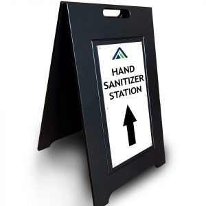 hand sanitizer station sandwich sign black