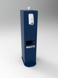 hand sanitizer dispenser stand with waste receptacle