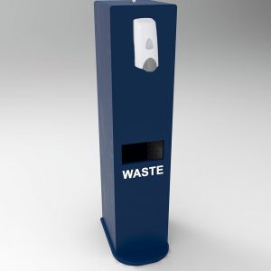 hand sanitizer dispenser stand with waste receptacle